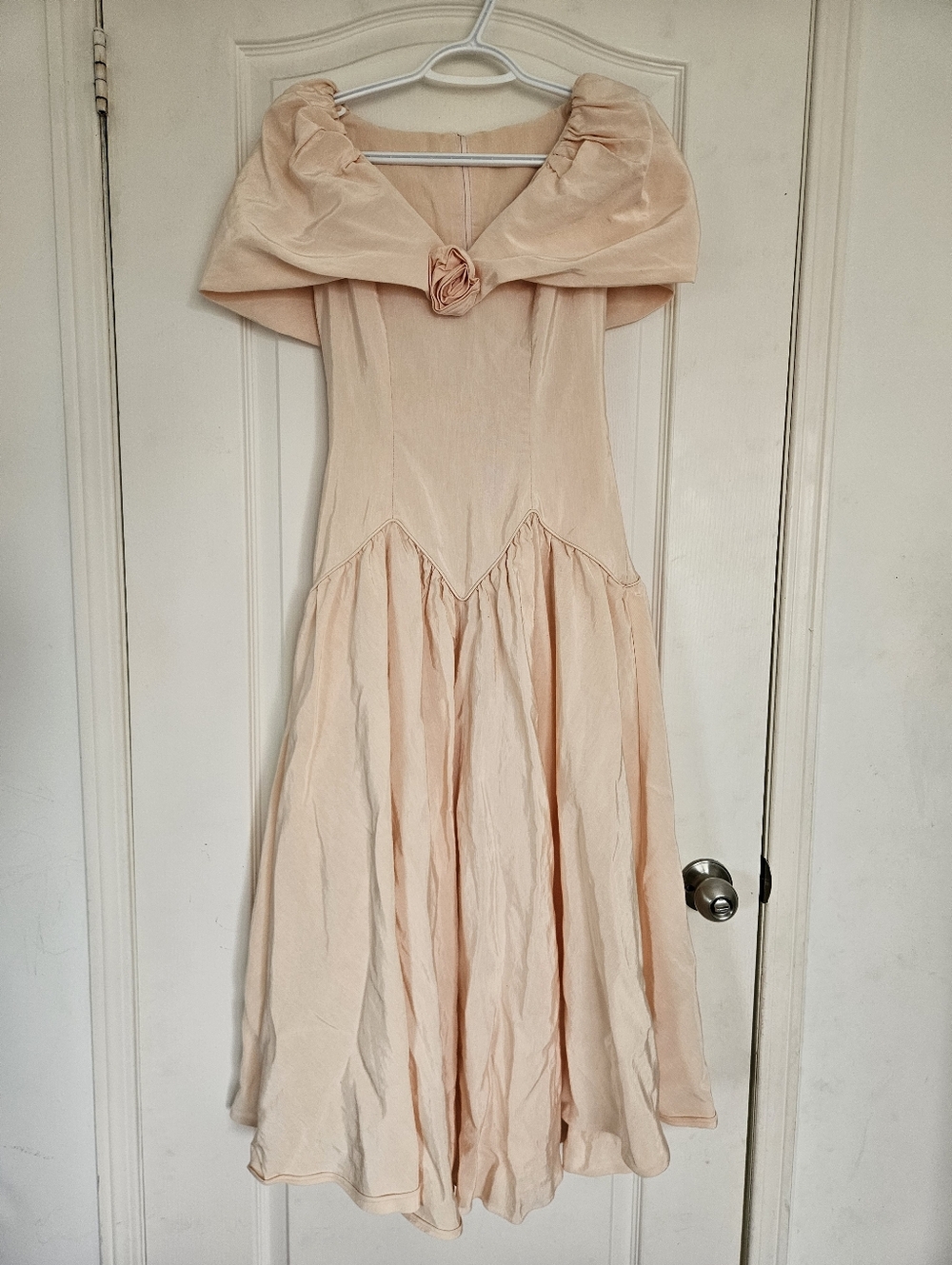 Vintage Handmade 80s Prom Peach Taffeta Party Dress